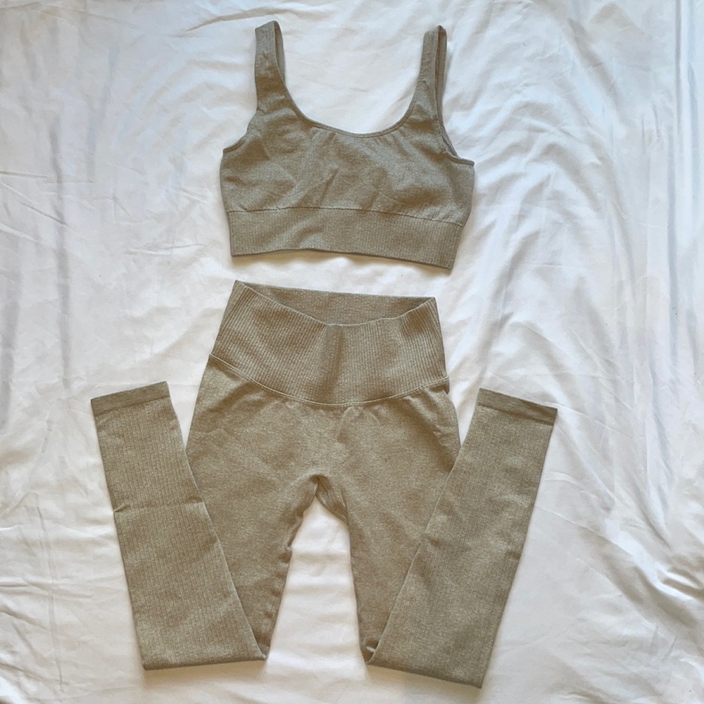 Ribbed Leggings and Sports Bra Set